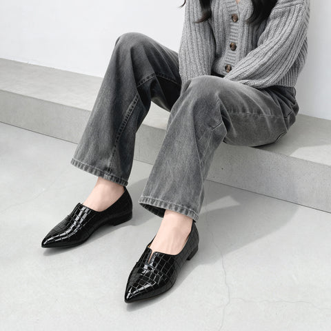 ラストワン2025SSBI：ポインテッドトゥ フラット 切替ドレスシューズ（154）ブラックCR/mamian（マミアン）