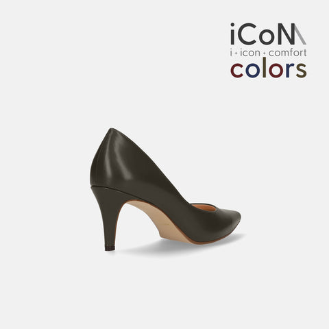 2024AW：iCoN COLORS：ポインテッドトゥ スムース パンプス（C76533）カーキ/mamian（マミアン）