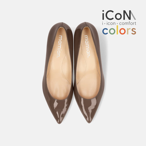15%OFF：2025SS：iCoN COLORS：ポインテッドトゥ エナメル パンプス（C57171）ダークグレージュE/mamian（マミアン）