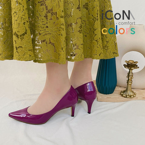 iCoN COLORS：ポインテッドトゥ エナメル パンプス（C76531）バイオレット/mamian（マミアン）