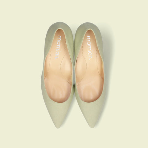 50%OFF：iCoN COLORS：ポインテッドトゥ リネン パンプス（C76535）SグリーンL/mamian（マミアン）