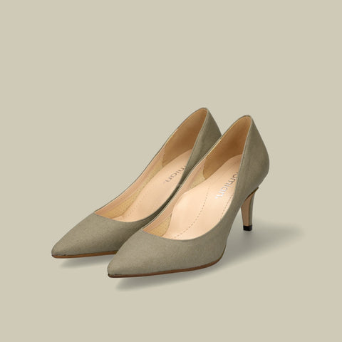 50%OFF：iCoN COLORS：ポインテッドトゥ リネン パンプス（C76535）SカーキL/mamian（マミアン）