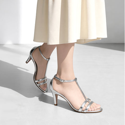 15% OFF: 2024SS: T-strap simple sandals (724) Silver