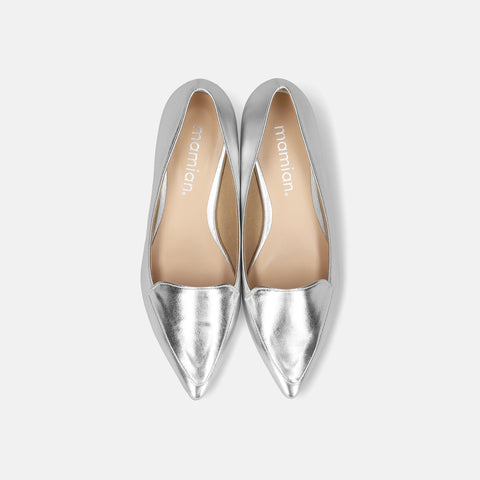 2025AWBI：甲深デザイン フラットシューズ（4767）シルバー