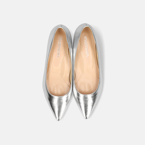 2025AW：iCoN COLORS：ポインテッドトゥ スムース フラットシューズ（C20143）シルバー/mamian（マミアン）