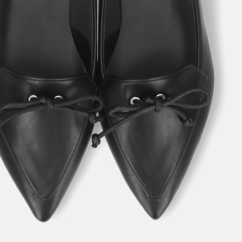 2025AW：紐リボン フラット ローファー（m17061）ブラック/mamian（マミアン）