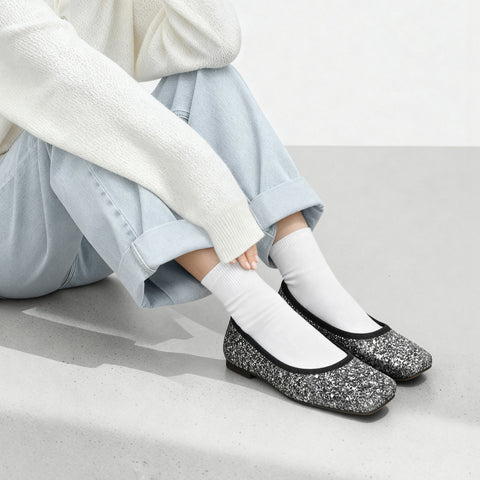 予約：2025AW：グリッター フラットシューズ（m10309）シルバーグリッター/mamian（マミアン）