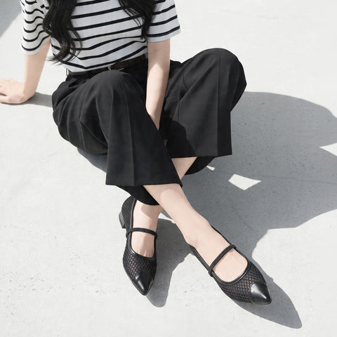 2026SS：甲ゴムストラップ チュールフラット（m17057）ブラックTU/mamian（マミアン）