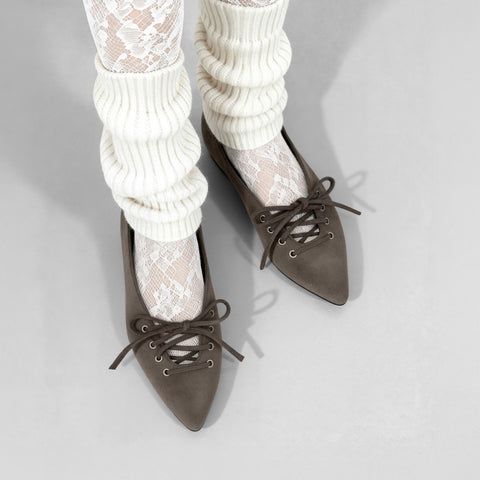 2025AW：レースアップデザイン フラットシューズ（m17060）チャコールS