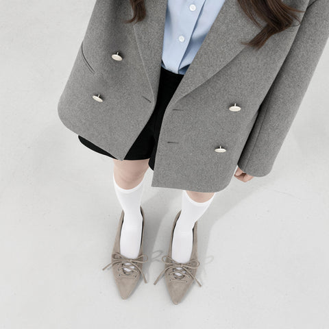 2025AW：レースアップデザイン フラットシューズ（m17060）グレージュS