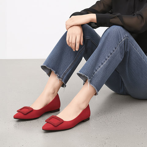 2025AW：スクエアバックル フラットシューズ（m18001）レッドS/mamian（マミアン）