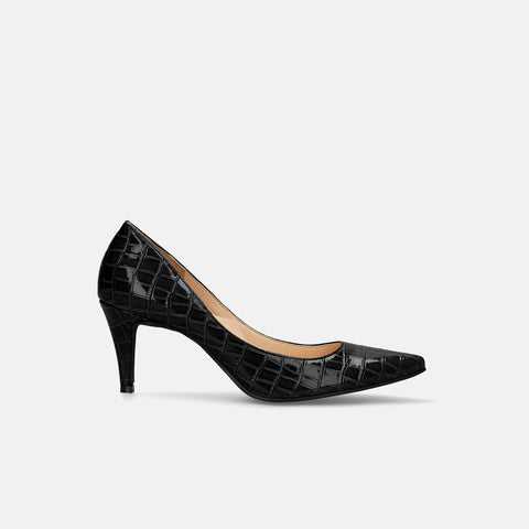 15% OFF: iCoN COLORS: Pointed toe croc embossed pumps (C76534) Black CR