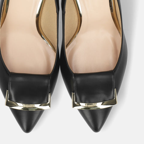 15% OFF: 2024SS: Almond toe pumps with buckle ribbon (lt7001) Black